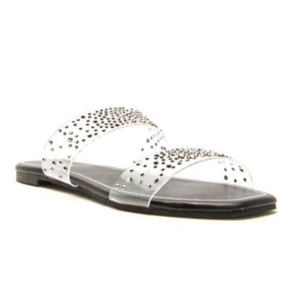 Clear Rhinestone Double Band Sandals - Picture 3 of 5
